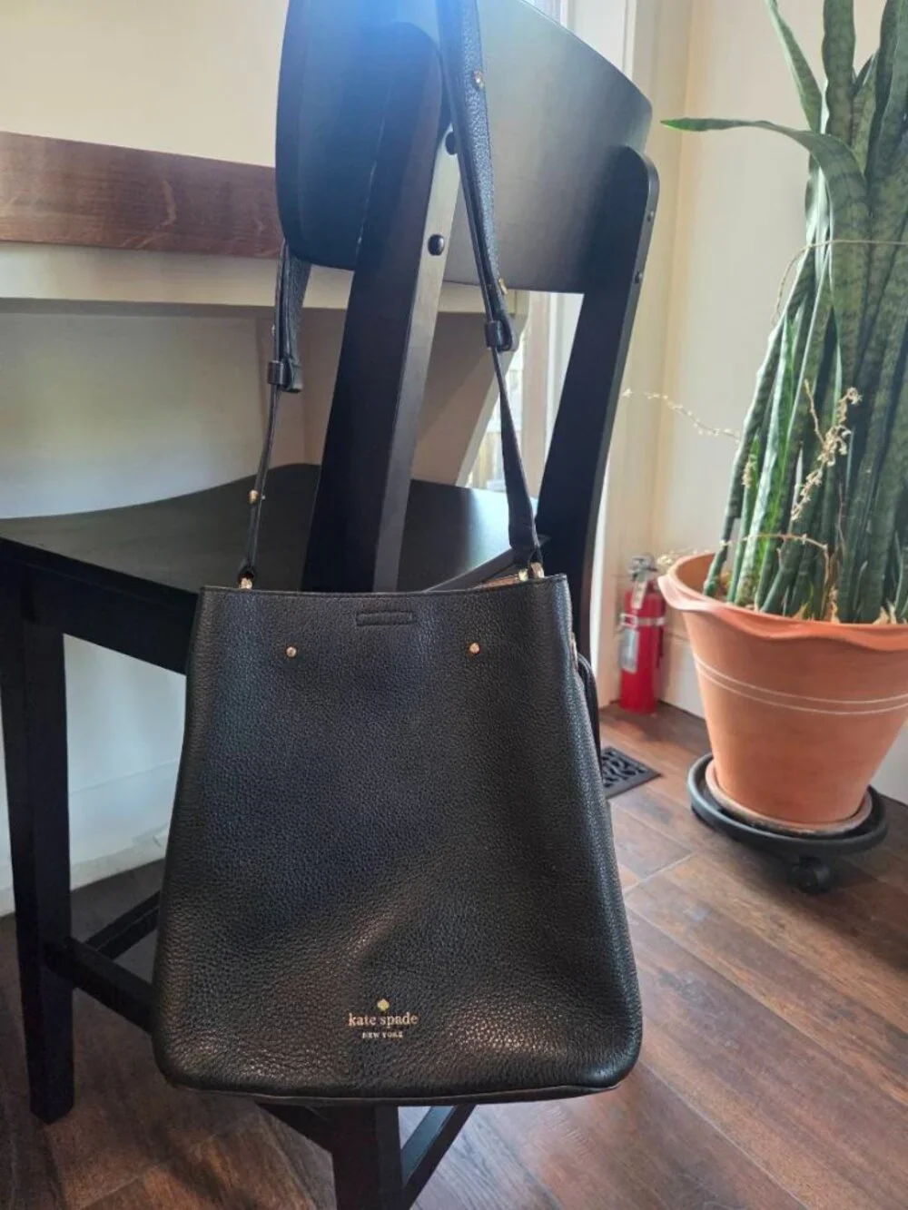Kate Spade Marti Pebbled Leather Bucket Bag in Black